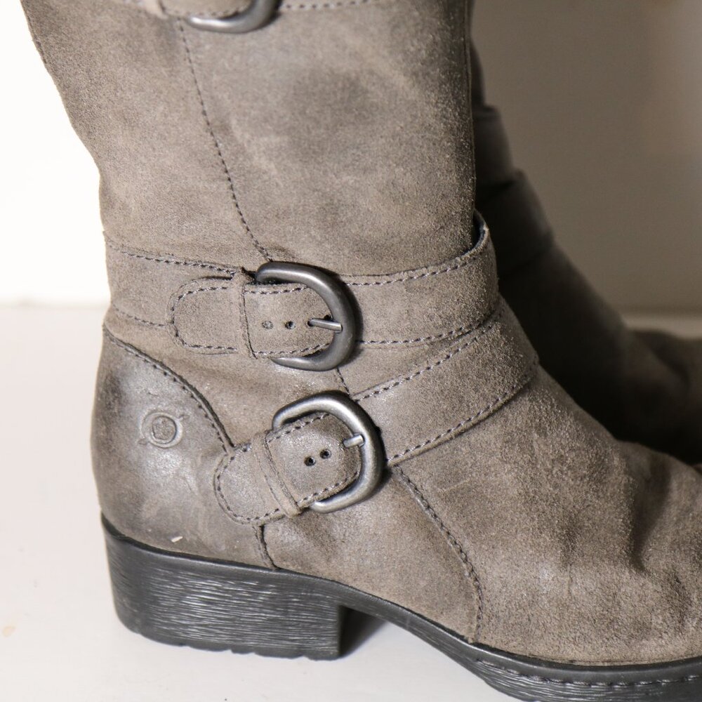 Born Croft Boot Size 8 Leather Motorcycle Biker Side Zip Buckle Mid Calf - Picture 2 of 7